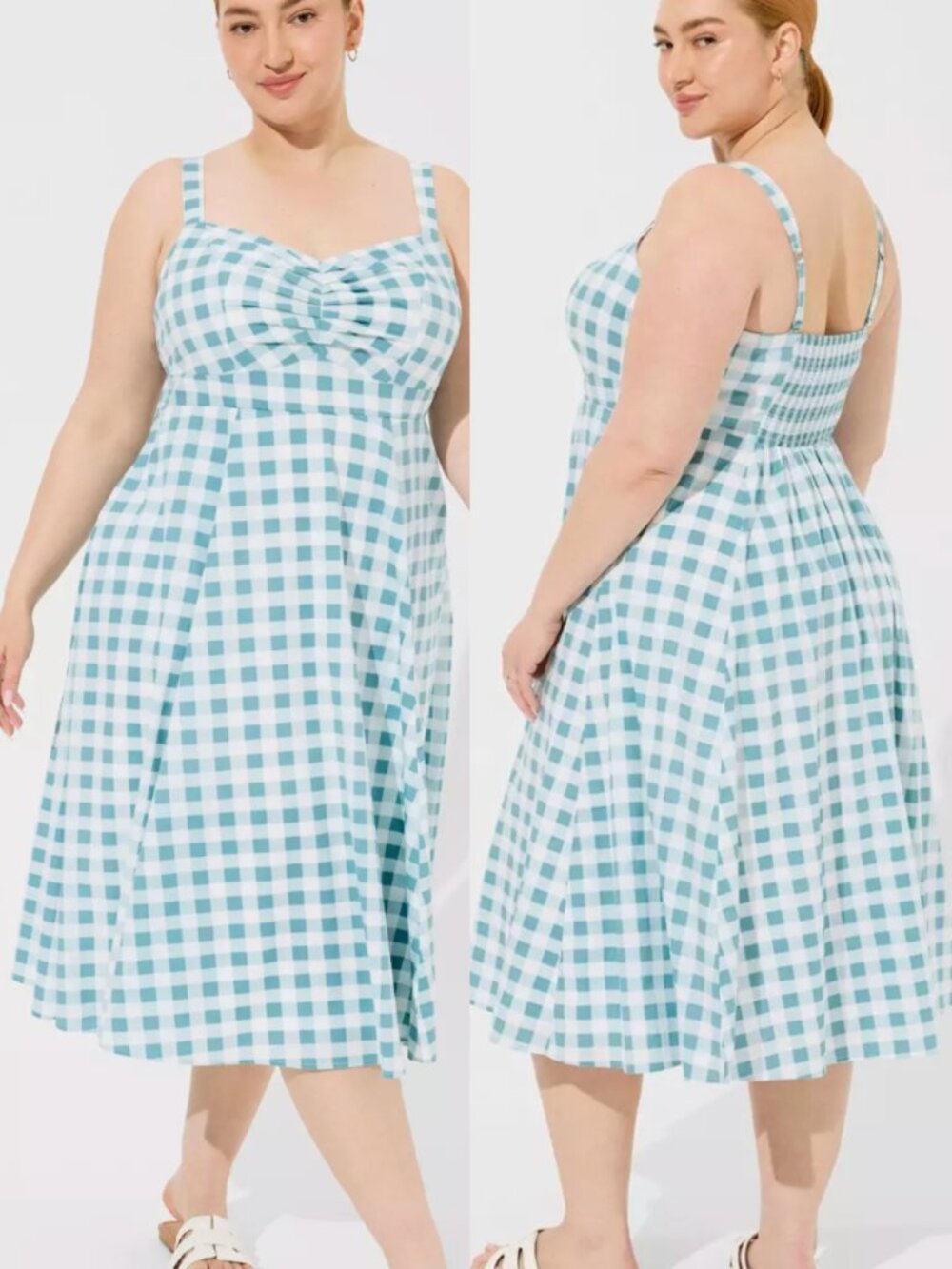 NEW NWT TORRID 3 Plus Size Midi Poplin Fit & Flare Dress Blue White Gingham 3X